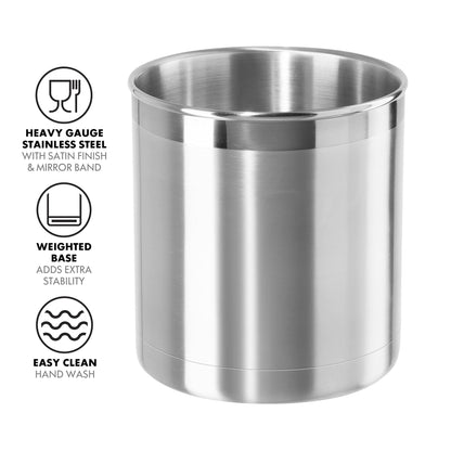 Oggi Stainless Steel Jumbo Utensil Holder - 7" Utensil Caddy, Weighted Base for Stability - Extra Large Utensil Crock and Countertop Utensil Organizer, Stainless Steel