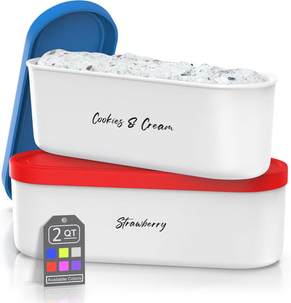 2 (Set 2) Frozen Ice Cream Containers - Quart Ea. of - Premium Reusable Freezer Storage for Homemade Ice Cream Tub