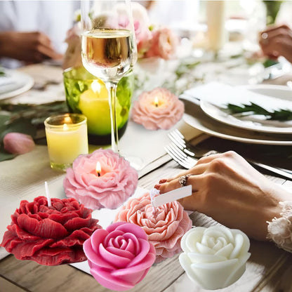 2 Rose Flowers Silicone molds(2 Styles) 2 Peony Mold (3.54 inch + 2.55 inch) Flower Silicone Candle Molds with Large-Eye Wicking Needle Candlewick for Candle Home Décor Handmade Gift Epoxy Resin Soap