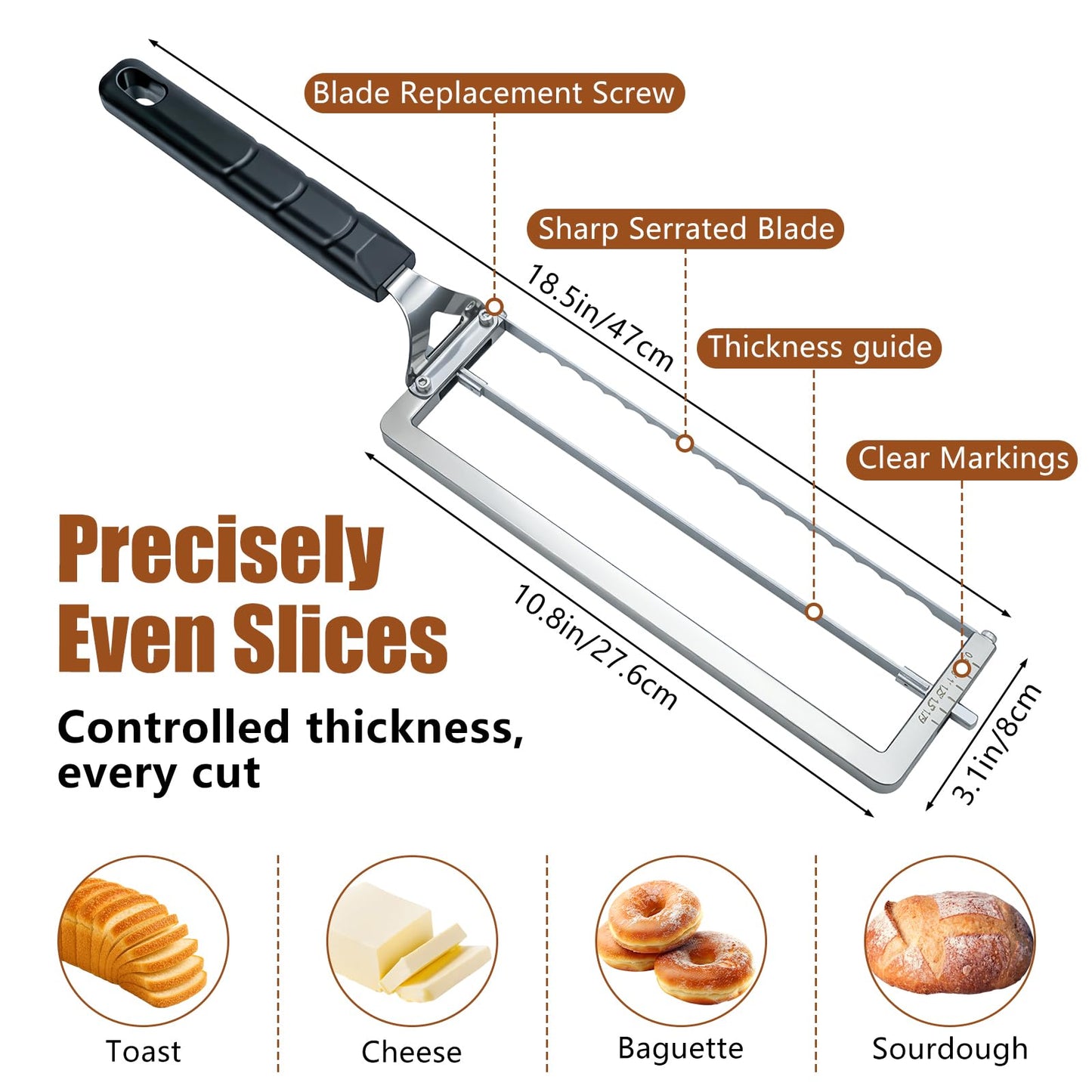 Adjustable Bread Slicer for Homemade Bread,Precision Adjustable Bread Knife With Slicing Guide, Metal Bow Frame,Sourdough Bread Knife Slicer for Homemade Bread, Sourdough, Bread Loaf,Bagels, Loaves