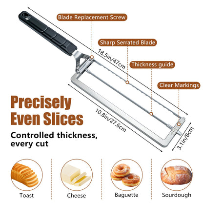 Adjustable Bread Slicer for Homemade Bread,Precision Adjustable Bread Knife With Slicing Guide, Metal Bow Frame,Sourdough Bread Knife Slicer for Homemade Bread, Sourdough, Bread Loaf,Bagels, Loaves