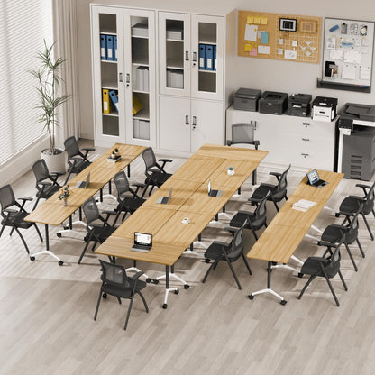 rzoizwko 4Packs Folding Conference Tables on Wheels,55.1 in Mobile Flip Top Meeting Room Table for Office & Training Rooms,Foldable Conference Room Tables Modular Rolling Desk Heavy-Duty Metal Frame