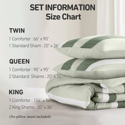 Regency Heights Full/Queen Size Comforter Set Sage Green - 3 Pieces Modern Striped Quilt Bedding for Dorm All Season Soft Lightweight Reversible Bed Set with Comforter & Shams
