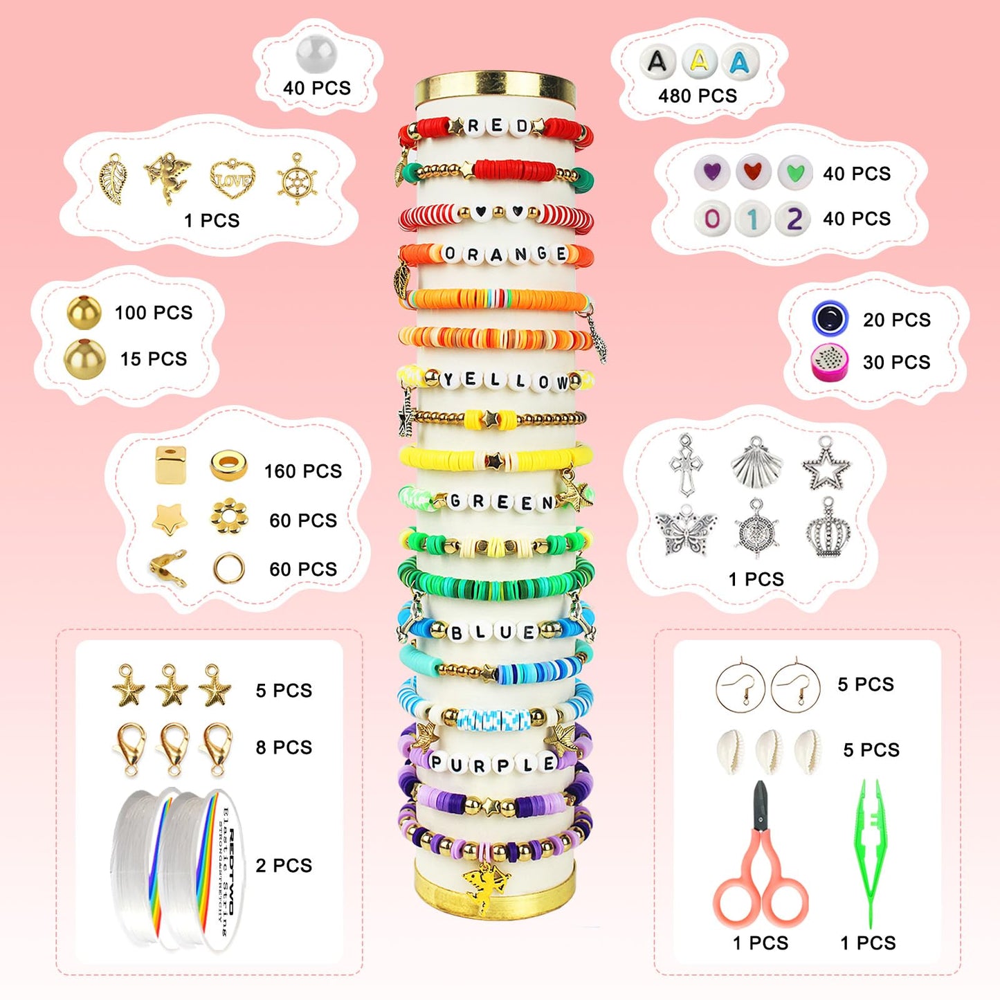 Redtwo 23000Pcs Clay Beads Friendship Bracelet Making Kit, 7 Boxes 144 Colors Flat Polymer Heishi Beads Set for Friendship Jewelry Making Kit with Pendant Charms, Crafts Gifts for Girls Ages 6-12 Kids