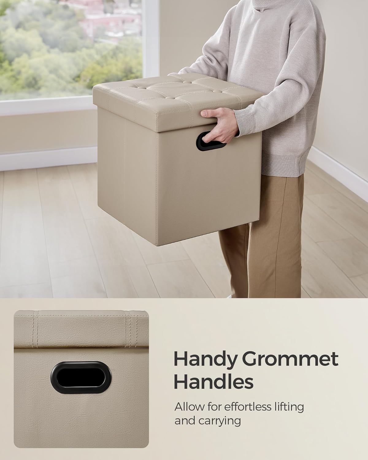 15 Inches 660 lb, ULSF030K03 SONGMICS Mazie Collection - Ottoman with Storage, Footstool, Storage Ottoman with Metal