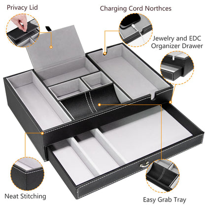 Baoyun Valet Tray for Men, 2 Layers Nightstand Organizers for Men and Women, Leather Jewelry Storage Box, Mens Dresser Top Organizer, Catch All for Jewelry Key Wallet and Phone (Black)