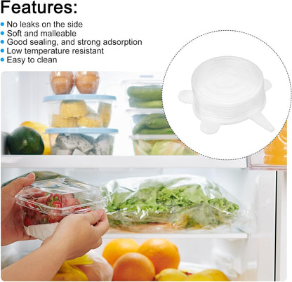uxcell Silicone Stretch Lids, 3Pack 2.56" Round Container Lid, Reusable Silicone Covers for Cups, Bowls, Food, White
