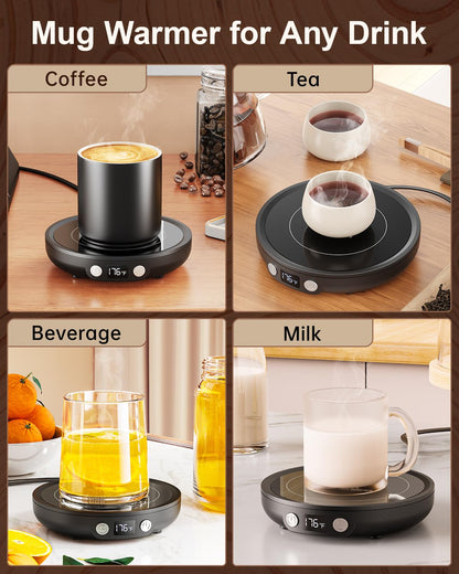 SWEETFULL Mug Warmer - Upgraded 36W Coffee Cup Warmer for Desk with 130℉-176℉ Digital Display, 2-12H Timer Auto Shut Off, Smart Electric Coffee Heating Plate, Ideal Gifts for Women Men - Black
