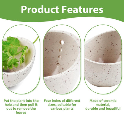 Hamblin Pottery Herb Stripper Bowl, Handmade Resin Herb Stripper Tool with Multiple Hole Sizes, Efficient Leaf Removal for Rosemary Cilantro Parsley (White)
