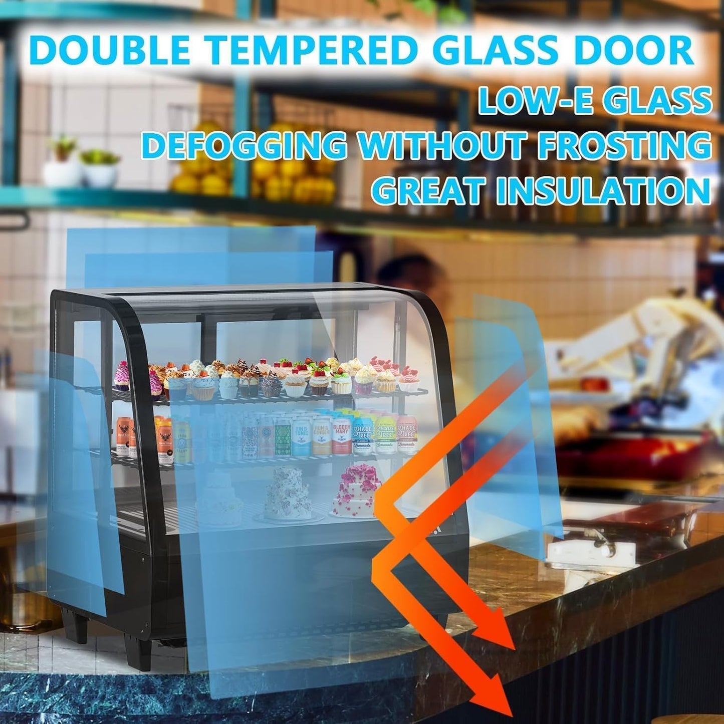 Commercial Display Refrigerator, 3.5 Cu.Ft Refrigerated Display Case with Adjustable Shelves and LED Lighting, Countertop Display Fridge with Rear Sliding Glass Door for Cafe, Restaurant, Bakery