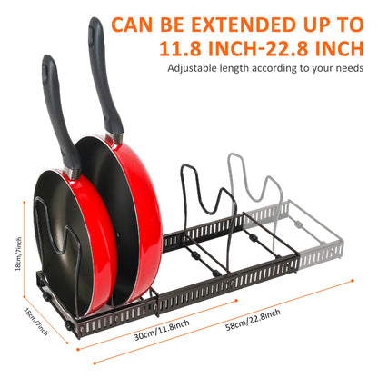 Pot Rack Organizer -Expandable Pot and Pan Organizer for Cabinet,Pot Lid Organizer Holder with 10 Adjustable Compartment for Kitchen Cabinet Cookware Baking Frying Rack,Bronze