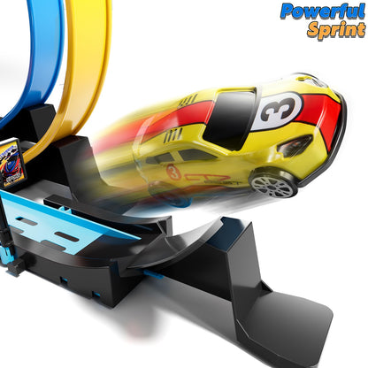 LILYBUDS Toy Car Track Gift Set for Boys Kids Age 3-5 4-7 8-12, Long Race Tracks with 4 Action Loops and 4 High-Speed Slot Die-Cast Race Cars, 35+ Pieces Race Tracks to Create Multiple Configurations
