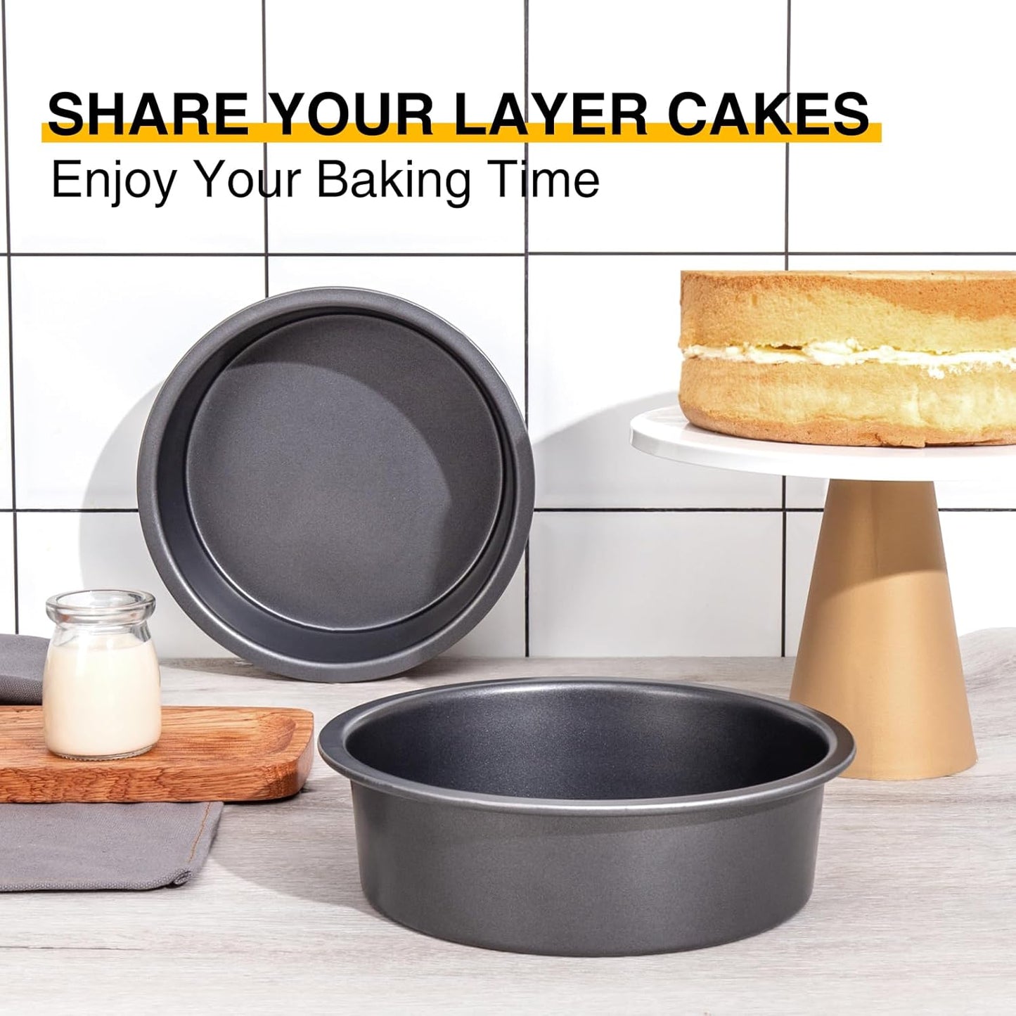 HONGBAKE 8 Inch Round Cake Pan Set with 60 Pieces Parchment Paper, Nonstick Circle Cake Pans Set of 2