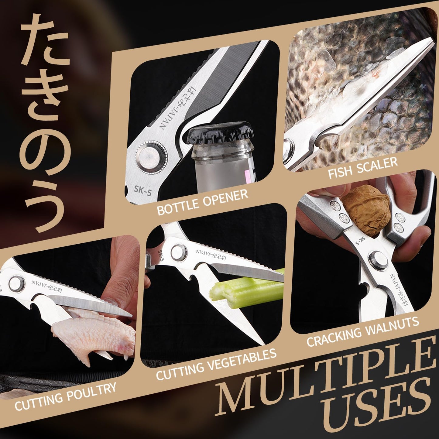 Kitchen Scissors for Food, Multi-All Purpose Japan Kitchen Shears, Heavy Duty Poultry Shear Dishwasher Safe Chicken Scissor, Seafood Shears, Meat Scissors Gifts for Men Women