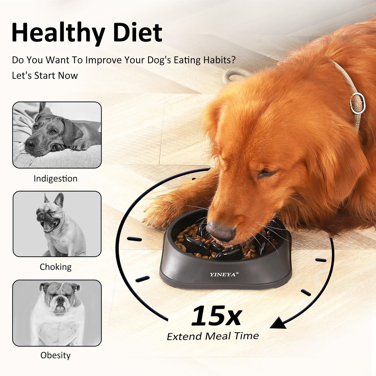 YINEYA Slow Feeder Dog Bowls, Pet Supplies That Slow Down Eating, Pet Food Bowls, Maze Dog Puzzle Feeder for Medium Breed
