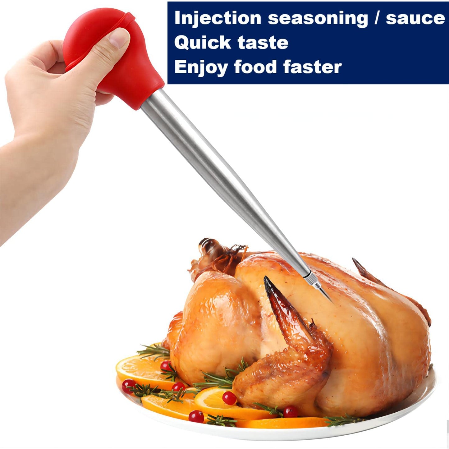 Smithcraft Turkey Baster, Baster Syringe Meat Injector Baster Set with 2 Needles&2 Cleaning Basting Brush, 18/8 Stainless Steel Turkey Baster for Flavor Meat Poultry, Beef & Chicken Cooking Grey