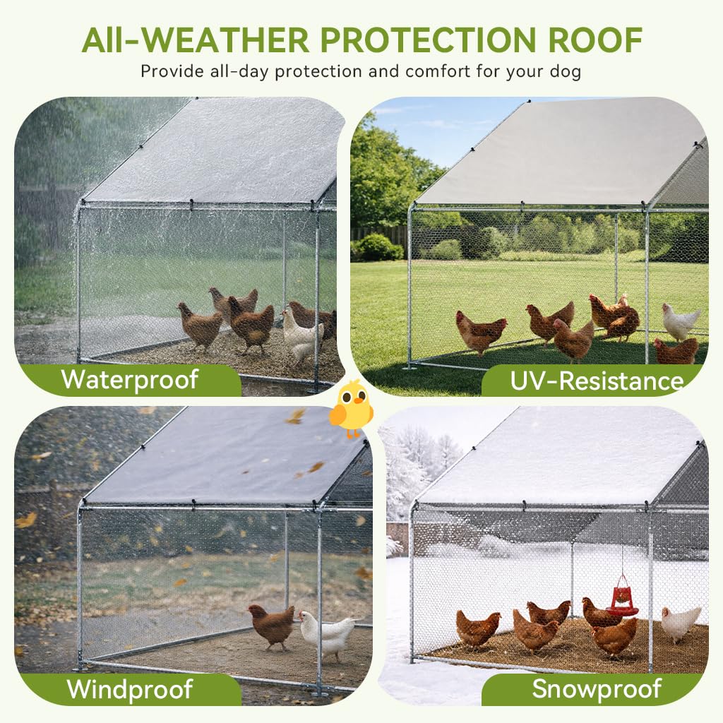 COMHOMA 13×10×6.6FT Large Metal Chicken Coop with Roosting Perch,Walk-in Chicken Run with Waterproof Roof & Lockable Door,Outdoor Poultry Cage for Hens,Ducks,Rabbits