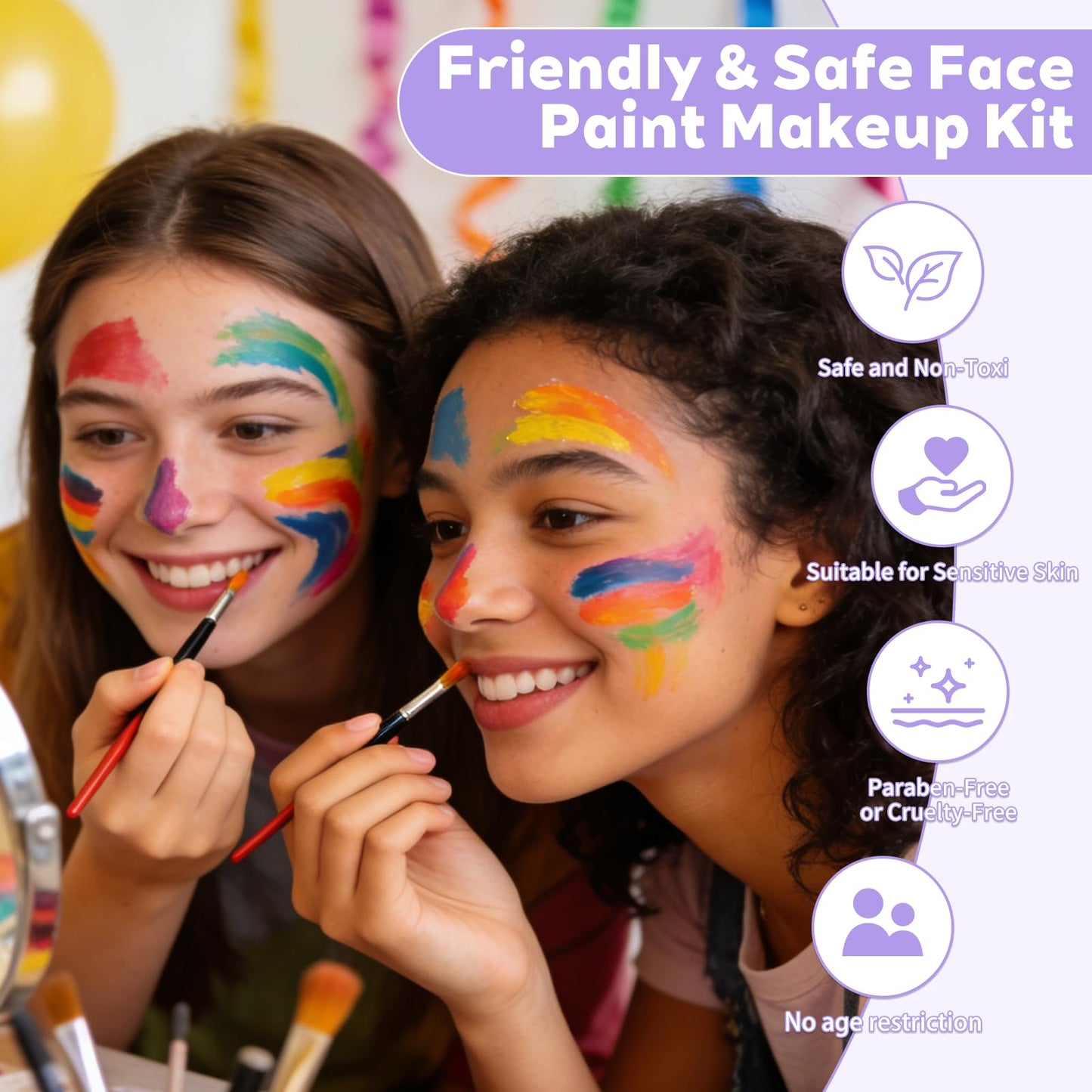 42 Color Face Painting Kit - Non-Toxic Water Activated Face & Body Paint Set with Stencils, Brushes, Sponges - For Halloween, Carnival, Birthday Parties, Costume Makeup, Festivals & Events