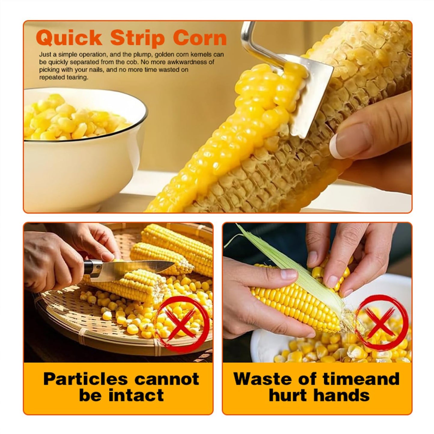 Corn Peeler For Corn On The Cob，2025 Upgrade Sawtooth Corn Cob Stripper Tool ，Ergonomic Design Ideal Tool For Long Handle Stainless Steel Corn On the Cob Stripper Tool (Silver, 1pack+1peeler)