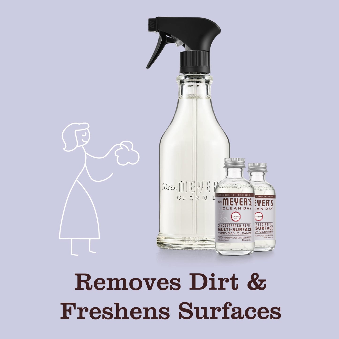 MRS. MEYER'S CLEAN DAY Multi-Surface Everyday Cleaner Concentrated Refills, 4 Concentrated Refills (2 Fl. Oz. each), Lavender Scent, Makes 64 Fl. Oz. Total