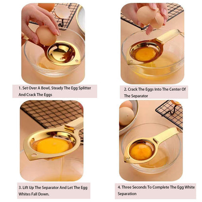 QANYEGN Stainless Steel Egg Yolk Separator, Egg Strainer with Long Handle, Egg Yolk White Separation Tool, Egg Extractor for Cooking, Baking(Gold)