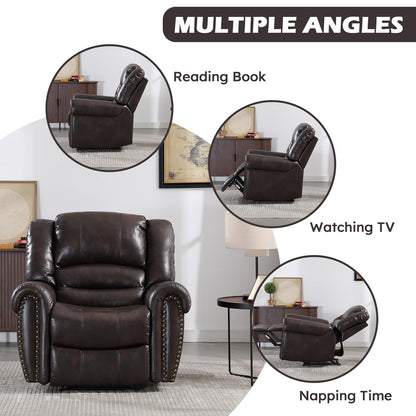CANMOV Leather Recliner Chair, Classic and Traditional Manual Recliner Chair with Comfortable Arms and Back Single Sofa for Living Room, Dark Brown