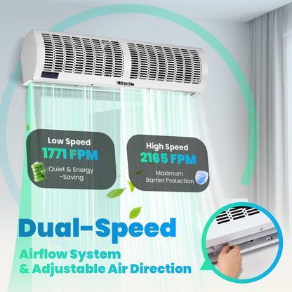 Crispaire 36-Inch White Air Curtain with Magnetic Door Switch 1527 CFM/2165 FPM Dual-Speed Adjustable Commercial Indoor Air Door Easy to Install Industrial Fan(Note: This is not an air conditioner)