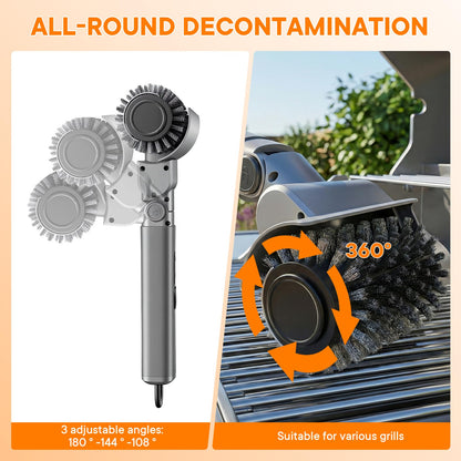 Electric Grill Brush for Outdoor, Rechargeable BBQ Grill Cleaner with 3 Heads,Cordless Rechargeable Grill Brush,3-Speed-450 RPM,150 Mins Runtime Grill Cleaning Brush