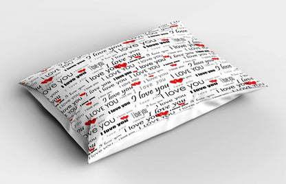 Ambesonne Romantic Pillow Sham Set of 2, I Love You Words Hearts Romance Couple Valentine Plain Backdrop, Quality Microfiber Bedding Item for All Seasons, 30" x 20", Vermilion White