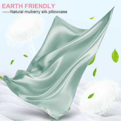 Skiennix Silk Pillowcases - 2 Pack Queen Size, Mulberry Silk for Hair & Skin, Sage Green