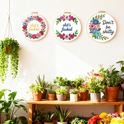 INFUNLY 6 Pack Wreath Embroidery Starter Kit for Beginners Inspirational Word DIY Embroidery Kits for Adult Loving You Stamped Needlepoint Set with Step-by-Step Instructions Threads Craft Lover Gift