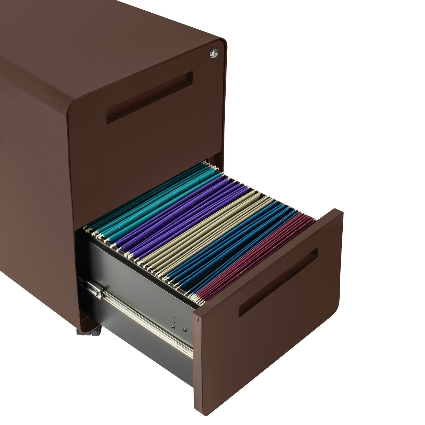 Laura Davidson Furniture Stockpile 2 Drawer Mobile File Cabinet with Lock - Under Desk Metal Filing Cabinet, Legal/Letter File Folders, Wheels and Stationary Feet, Pre-Assembled, Dark Brown
