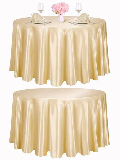 TURSTIN 2 Pieces Round Satin Tablecloth 120 Inches Overlay Table Cover Smooth Fabric Table Decor Bright Silk Tablecloth for Holiday Dinner Wedding Banquet Decoration (Champagne)