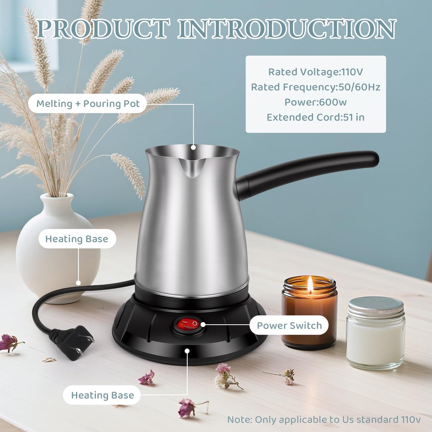 Aottom Wax Melter for Candle Making - Stainless Steel Candle Wax Melter Pot with Pouring Spout, DIY Candle Making Kit Supplies Included Wicks, Wick Stickers, Centering Device, Stirring Spoon