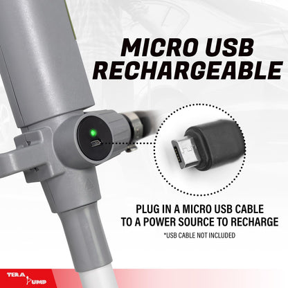 TERA PUMP 2nd Gen. 2.7 GPM Drum Pump USB Rechargeable Barrel Pump Extra Long Discharge Hose For E15, E85, DEF, Kerosene, Gasoline, Diesel, Light Oils, Detergents