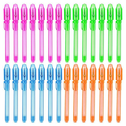 JPXH 28 Pcs Invisible Spy Ink Pen With UV Light for Kids, Magic pen for Secret Messages, Disappearing Ink Pens Fit for Boys & Girls Birthday Party Favors, Classroom Exchanges and Goodie Bag Fillers