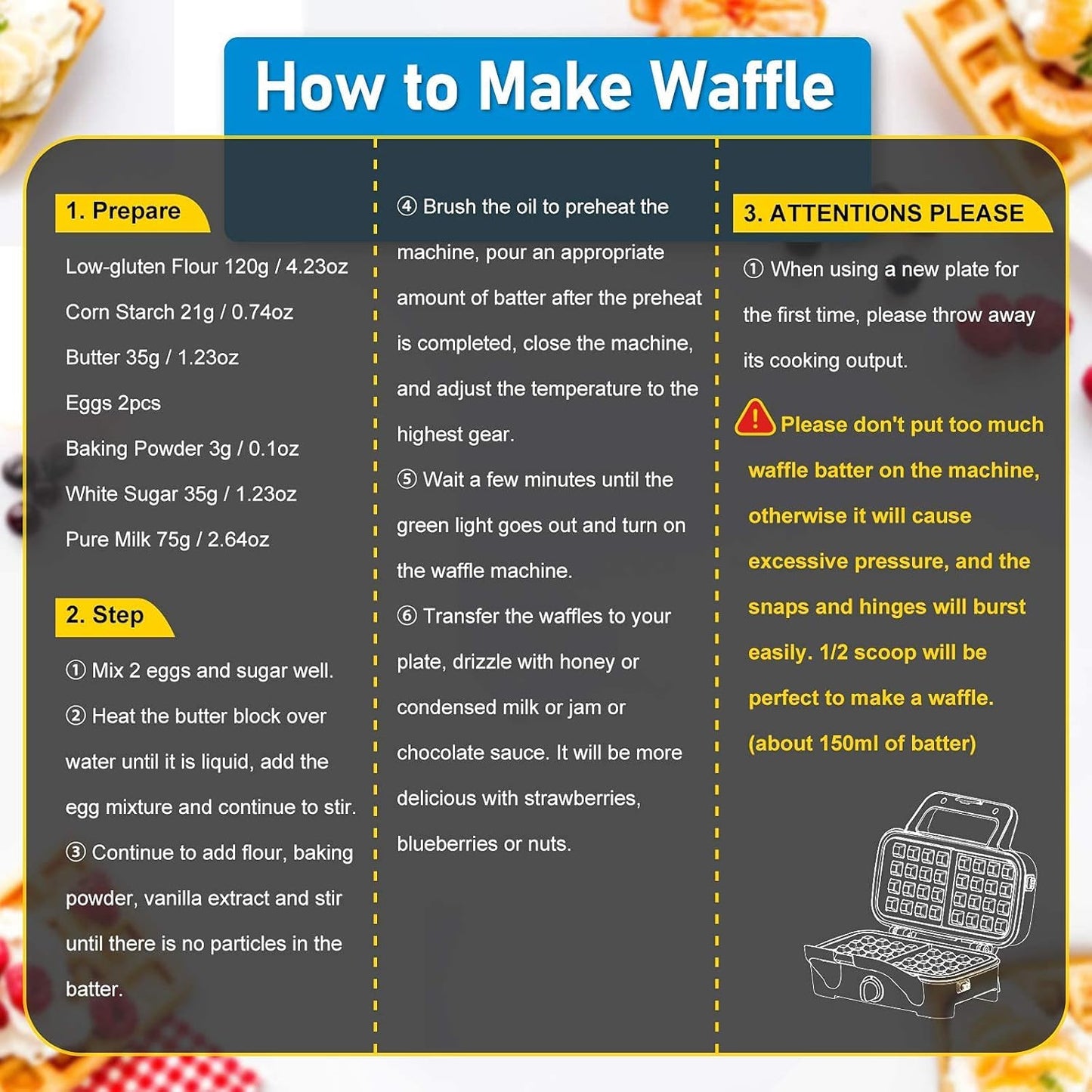 Waffle Maker with Removable Plates, 3-in-1 Sandwich maker and waffle and pancake maker, Nonstick Plates, 5-Level Browning Control & Ready Indicator Lights, Easy to Clean for Family Breakfast