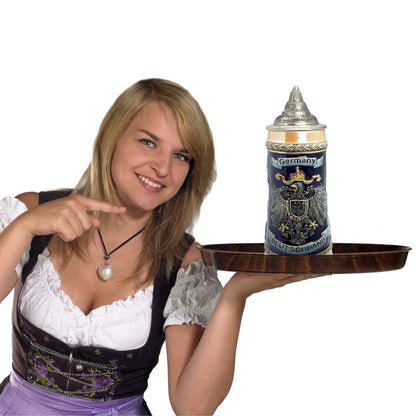 Essence of Europe Gifts 1 L Deutschland German Beer Stein with Lid – German Adler (Eagle) Tankard Hand Painted Engraved Cities Beer Stein Mug - Stein Mug By E.H.G