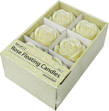 Zest Candle 12-Piece Floating Candles, 3-Inch, Ivory Rose