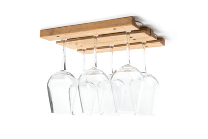 Fox Run Mounted Under Cabinet Wooden Wine Glass Holder Rack, 11 x 7 x 0.75 inches, Brown