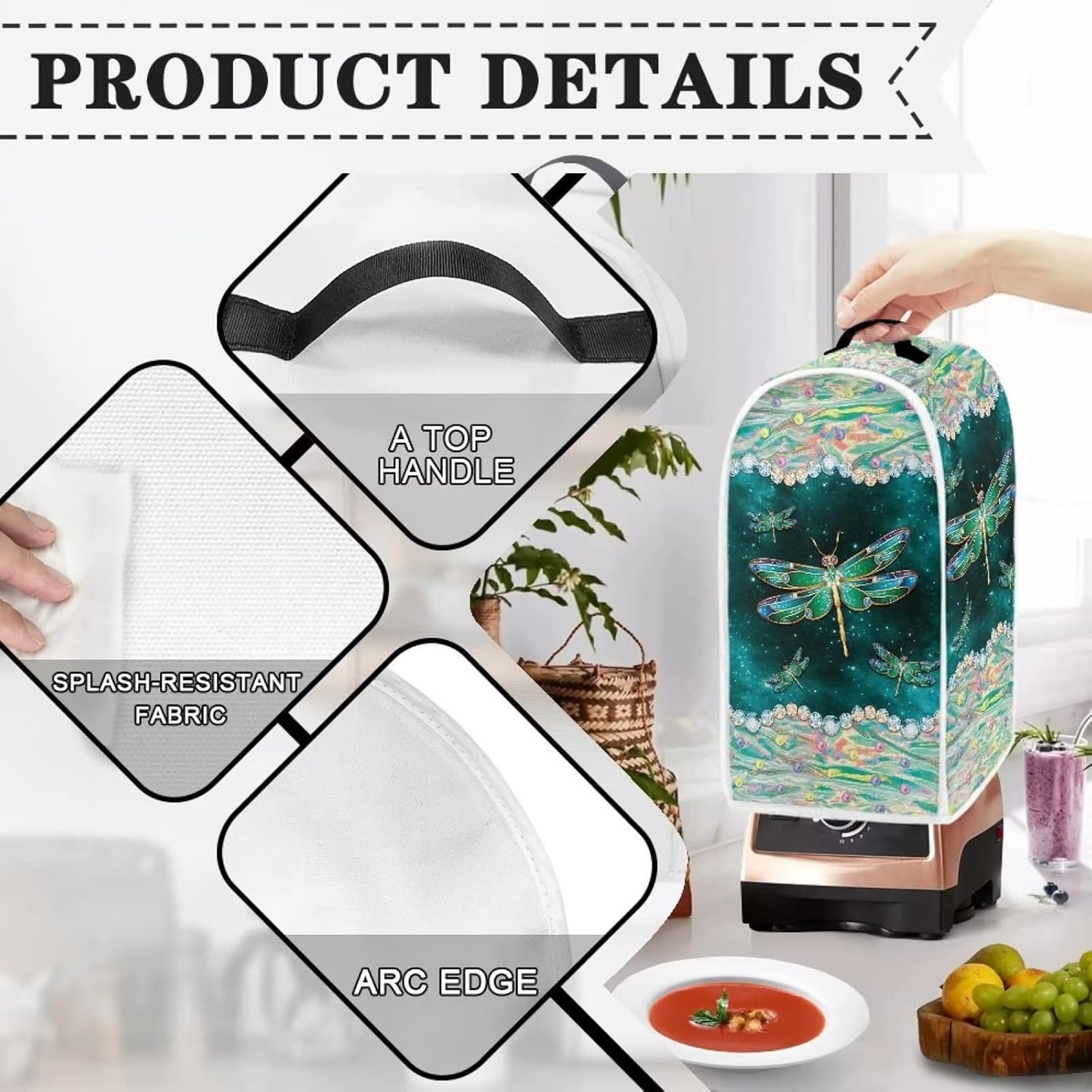Dragonfly Print Blender Cover - Dustproof Kitchen Appliance Cover with Top Handle for Protection