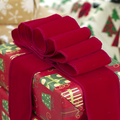 MEEDEE Red Velvet Wired Ribbon 2.5 Inch Wide Red Ribbons 25 Yards Spool Velvet Christmas Ribbon Red Wired Ribbons for Christmas Tree, Wreaths Supplies, Bows Making