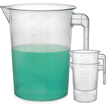 Terbold 5 Liter Measuring Pitcher 3-Pack | 1.3 Gallon Shatterproof Plastic Large Graduated Mixing Pitchers, 1 to 2 Gallons (5L, 5000ml)