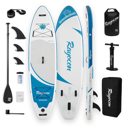 Inflatable Stand Up Paddle Board 11'×34" Extra Wide SUP, Ultra-Stable for Adults & Dog, 450lbs, Dual Chamber Pump, Fiberglass Paddle, Military Grade Dual Layer, Wild Bear Claw Polar Design Blue
