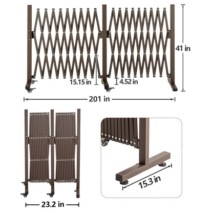 TECSPACE Aluminum Expandable Garden Fence, Portable Barricade Gate with Casters, Expansion Size 201×15.2×40.6 inches, Adjustable Flexible Fence Mobile Barricade Safety Barrier