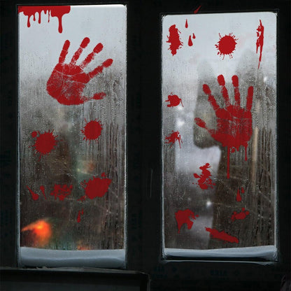 KUUQA 4 Pcs Bloody Handprint Clings - Horror PVC Stickers Decals for Halloween Decorations