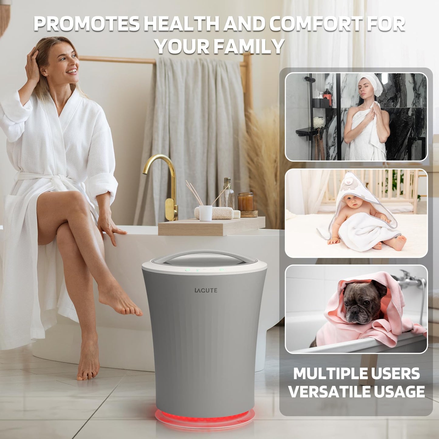 Lagute iSnug Towel Warmer for Bathroom, with 3-Level Timer, Warning Alarm & RGB Light, Auto Shut-Off, 5.3 Gal Heating Bucket for Bathrobe, Blanket, Ideal for Gifts