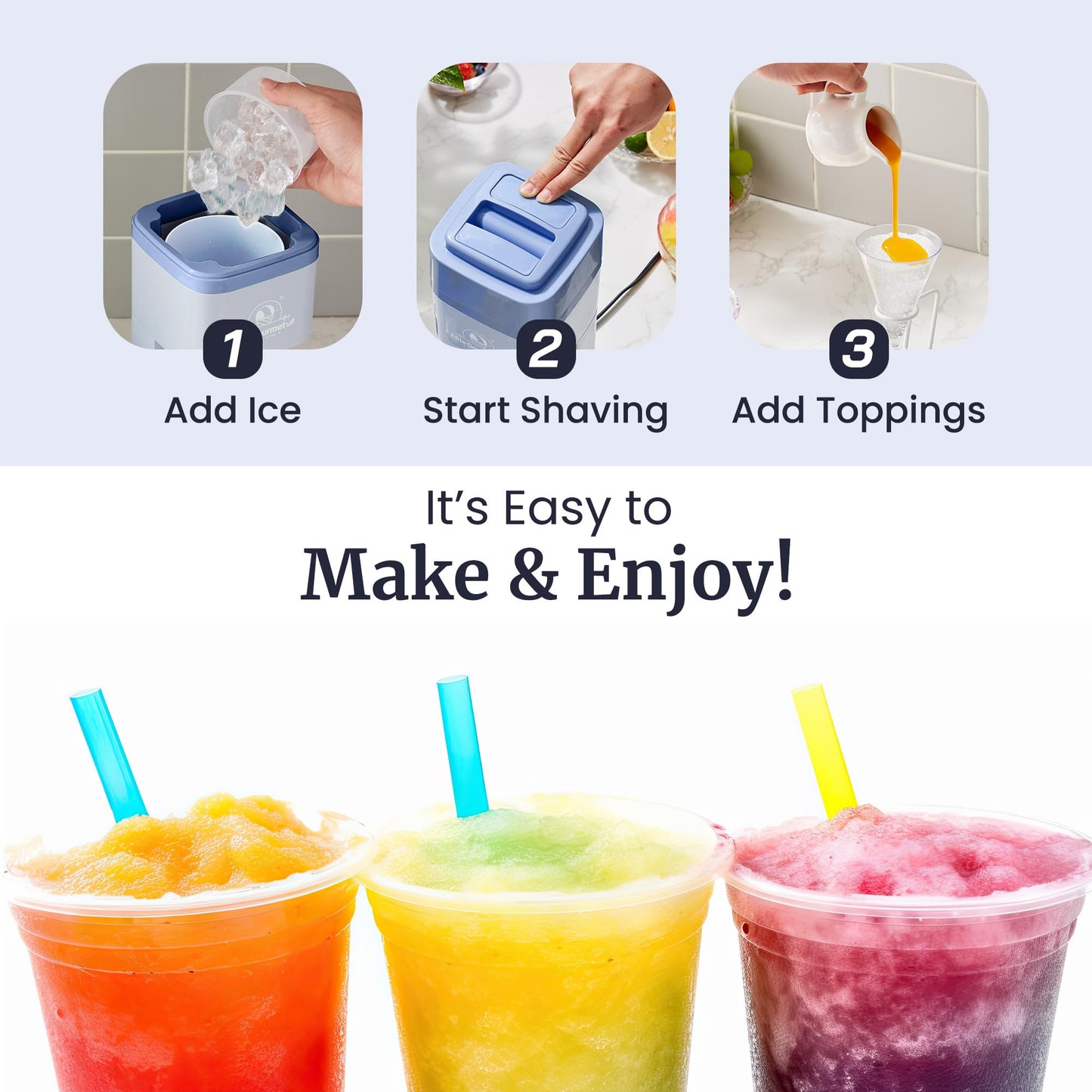 Elite Gourmet Snow Cone & Shaved Ice Maker, ESI2215P, Refreshing Slushies, Margaritas, Boba Drinks, Snow Cone & Holder and Ice Mold, Use Cubed & Bagged Ice, Stainless Steel Shaving Blade, Periwinkle