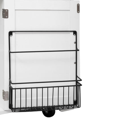 Bellemave 46.5" Farmhouse Kitchen Island cart with Charging Station and with Drape of Beads, Rolling Kitchen Island Table with Drop-Leaf, 3 Drawers, White