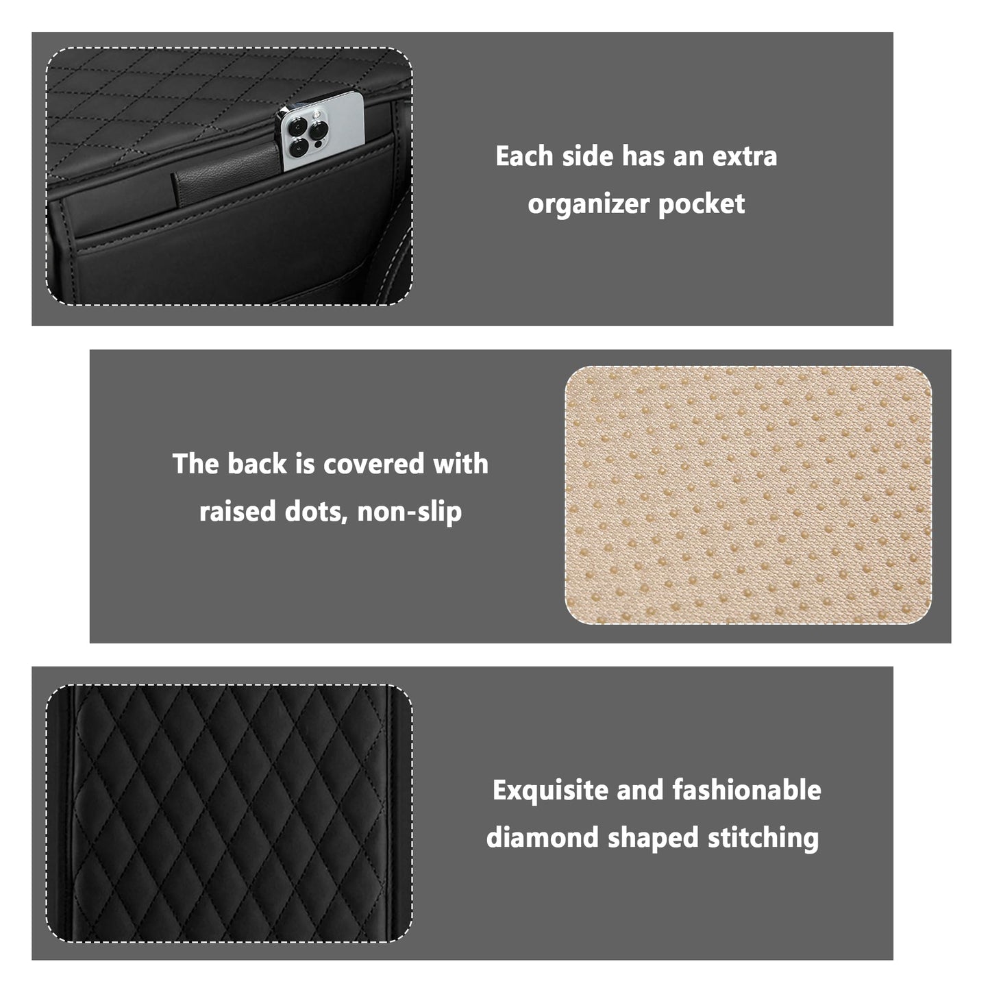 Upgraded Car Center Console Cover,Microfiber Leather Car Armrest Cover Cushion with 2 Storage Bags,Car Armrest Storage Box Car Interior Accessories for Most Vehicles (Black)